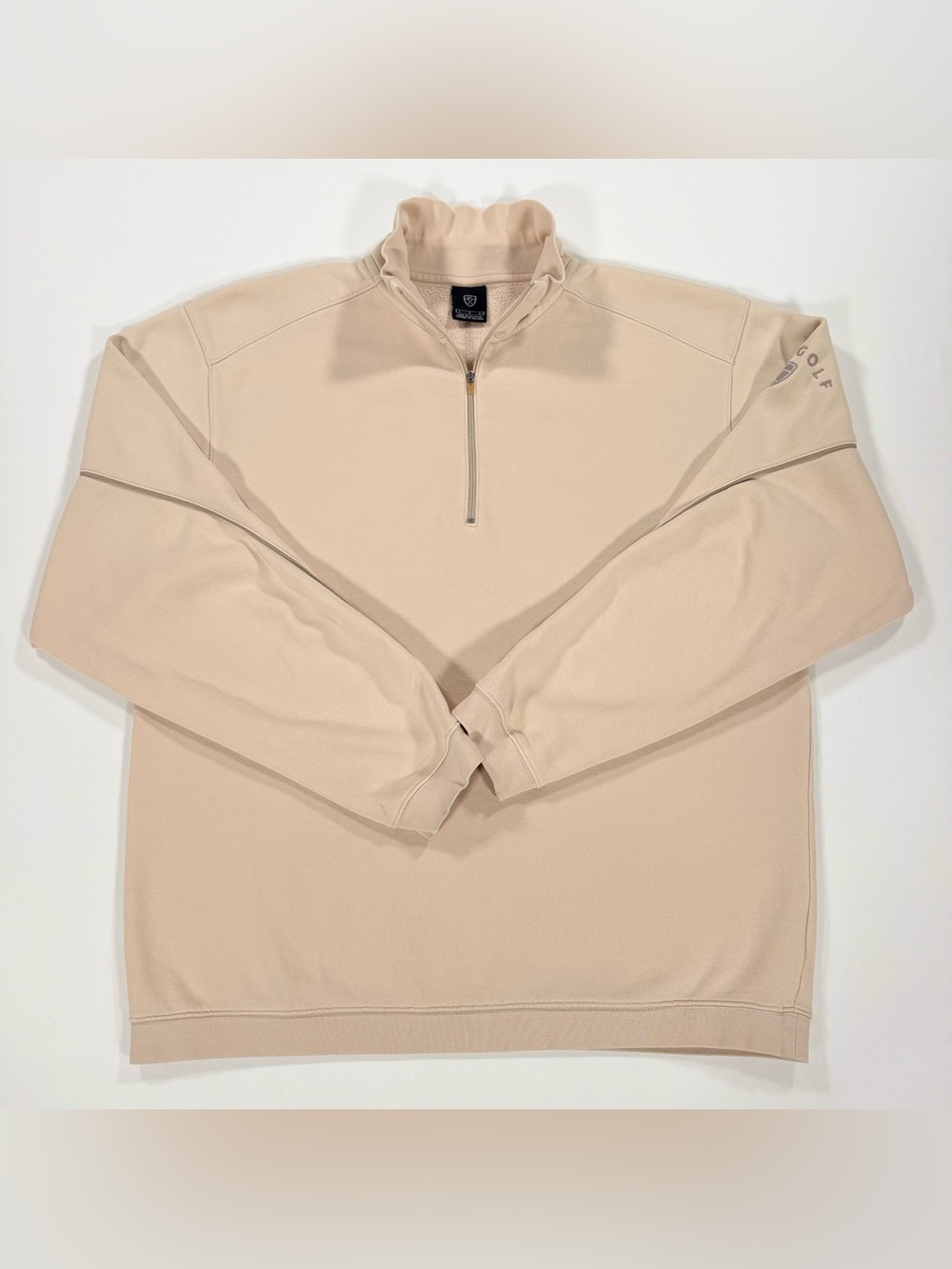 Nike Golf 1/4 Zip Pullover Sweatshirt Mens Large Tan Beige Vintage Shield Logo